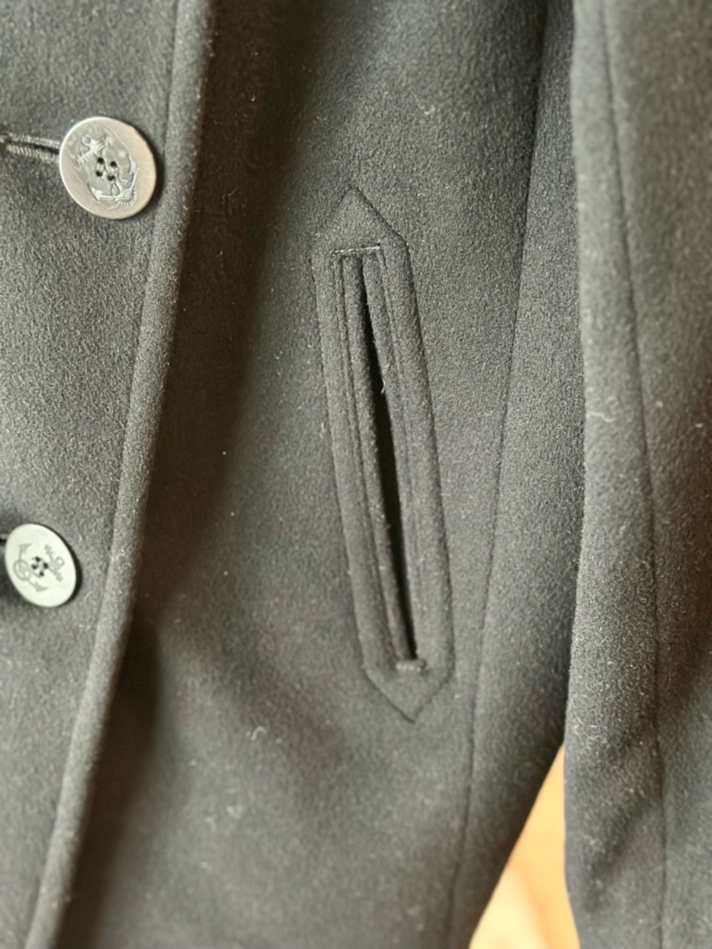 L L Bean Womens Vintage Inspired Blk Dble Breasted Wool Rayon Blend Pea Coat - Picture 5 of 14